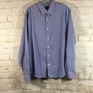 Untuckit Button Down Shirt Mens Sz Large Blue Check Nylon Spandex Long Sleeve